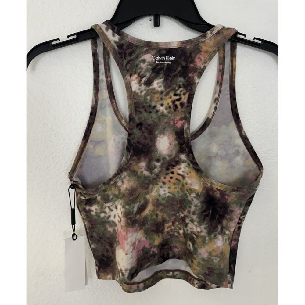 Calvin Klein Performance Printed Racerback Women's Crop Tank Top NWT Java - Picture 4 of 15